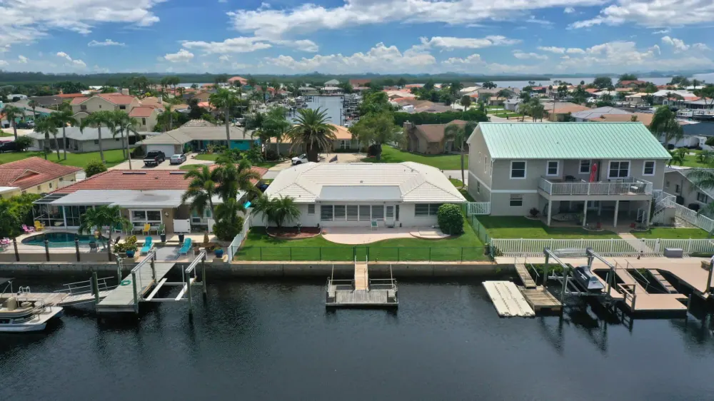 Aerial view of a new tile roof in the Gulf Harbors community